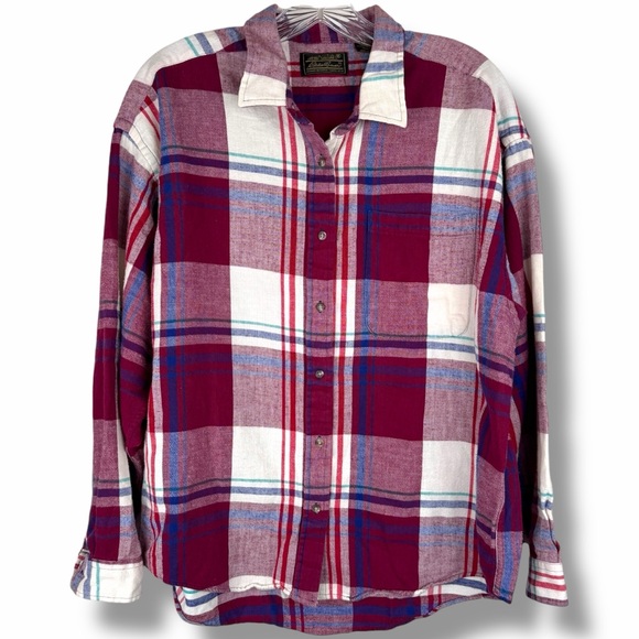 Eddie Bauer Tops - Eddie Bauer Fuchsia Purple Long Sleeve Button Up Vintage Cotton Flannel Shirt XL